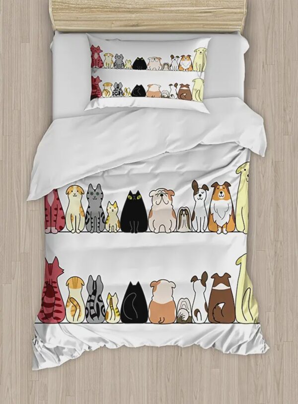 Cats And Dogs Bed Sheets Spread Duvet Cover Bedding Setize Cream Black