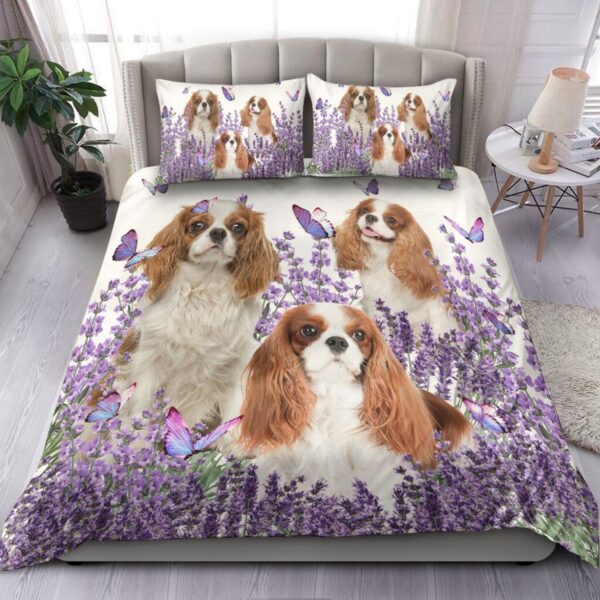 Cavalier King Charles Spaniel And Lavender Bed Sheets Bedspread Duvet Cover Bedding Set