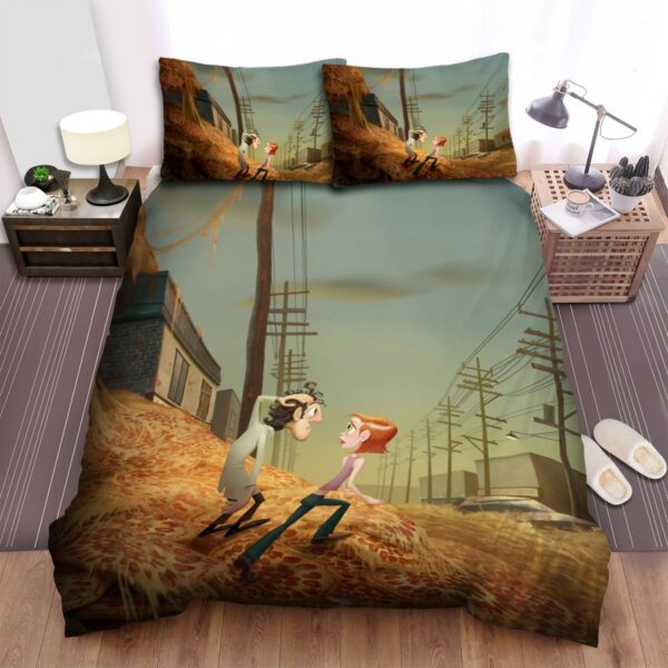 Cloudy With A Chance Of Meatballs Flint And Sam On Pizza Town Bed Sheets Spread Duvet Cover Bedding Set
