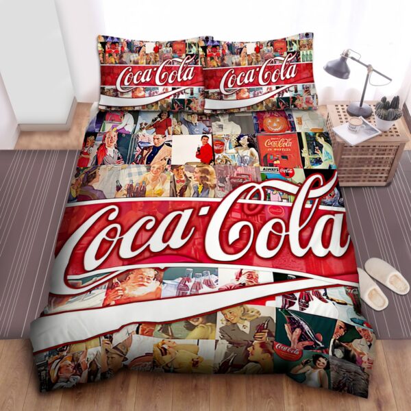 Coca Cola Logo In Advertising Drink Background Bed Sheets Spread Duvet Cover Bedding Set