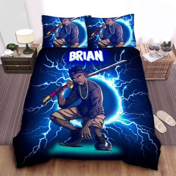 Cool Black Boy Swort Afro Boy Custom Name Duvet Cover Bedding Set