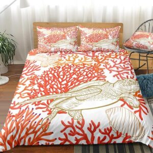 Coral Turtle Bed Sheets Spread Comforter Duvet Cover Bedding Set