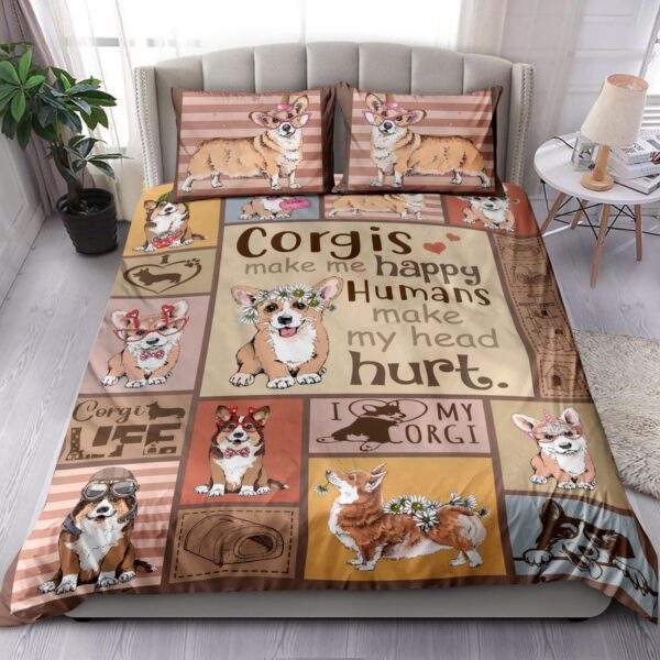 Corgi Dog Corgi Make Me Happy Bedding Set Bed Sheets Spread Duvet Cover Bedding Set