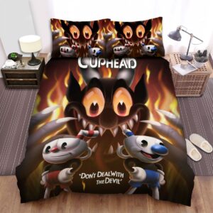 Cuphead The Devil Behind Cuphead And Mugman Bed Sheets Spread Duvet Cover Bedding Set