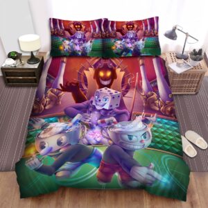 Cuphead The King Dice Controlling Cuphead And Mugman Bed Sheets Spread Duvet Cover Bedding Set