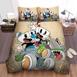 Cuphead The Mugman Driving Car Bed Sheets Spread Duvet Cover Bedding Set