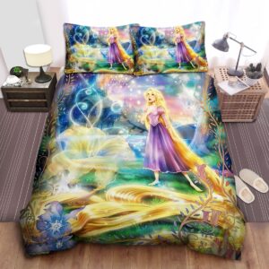 Disney Princess Rapunzel Singing In Sparkling Starry Night Bed Sheet Spread Duvet Cover Bedding Set