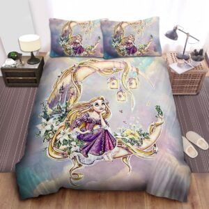 Disney Princess Rapunzel Sitting In On The Moon Bed Sheet Spread Duvet Cover Bedding Set