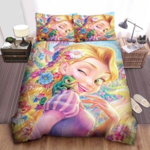Disney Princess Rapunzel With Flowery Hair Bed Sheet Spread Duvet Cover Bedding Set