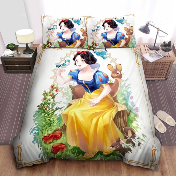 Disney Princess Snow White With A Deer Birds Bed Sheet Spread Comforter Duvet Cover Bedding Set