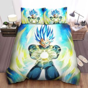 Dragon Ball Vegeta Super Saiyan Blue Ki Blast Bed Sheets Spread Duvet Cover Bedding Set