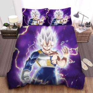 Dragon Ball Vegeta Super Saiyan White Digital Illustration Bed Sheets Spread Duvet Cover Bedding Set