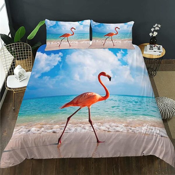 Flamingo At The Beach Bed Sheets Spread Duvet Cover Bedding Set