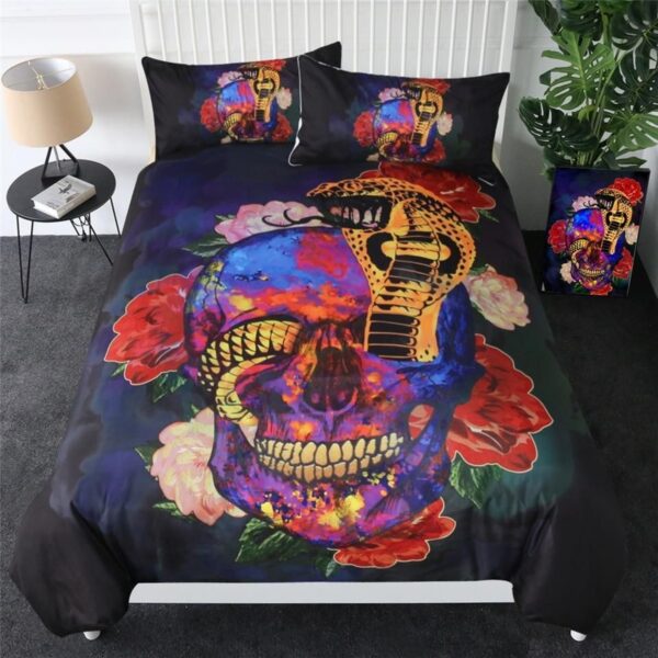 Floral Cobra Snake Bed Sheets Spread Comforter Duvet Cover Bedding Set