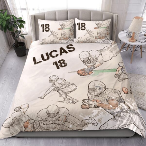 Football Sketch Players Custom Duvet Cover Bedding Set With Your Name And Number