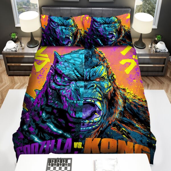 Godzilla Vs Kong Face Split Art Bed Sheets Spread Comforter Duvet Cover Bedding Set