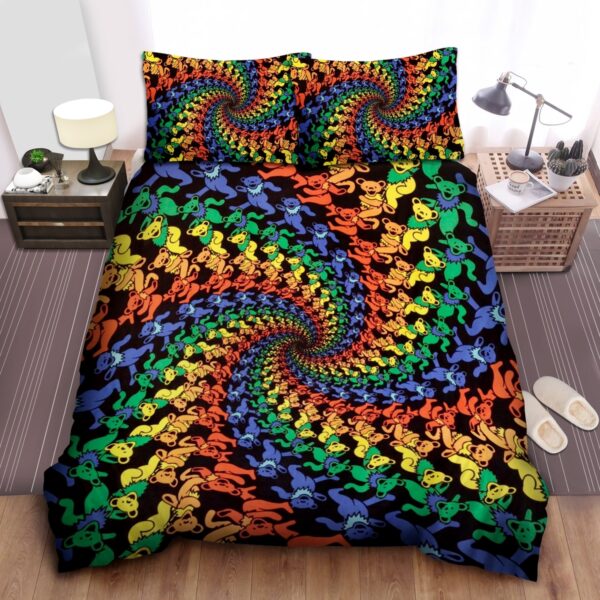 Grateful Dead Colorful Dancing Bears Pattern Bed Sheet Spread Duvet Cover Bedding Set