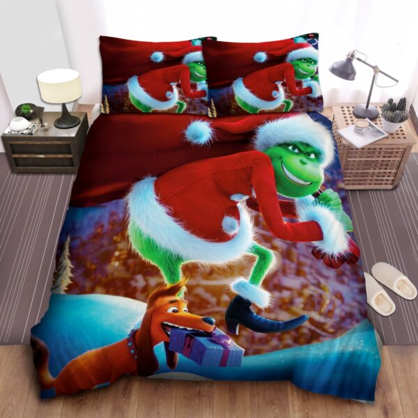 Grinch Stealing Christmas Gifts Bed Sheets Spread Duvet Cover Bedding Set