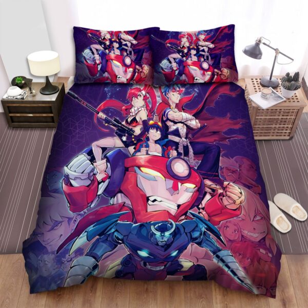Gurren Lagann Characters With Mecha In Space Bed Sheets Spread Duvet Cover Bedding Set