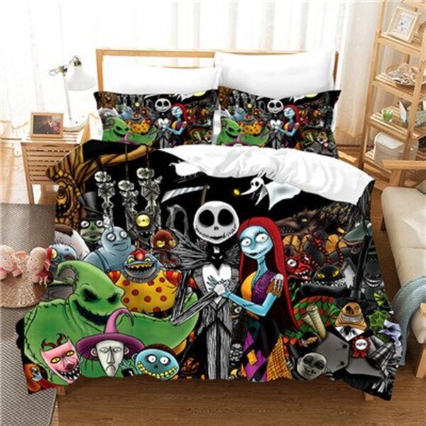 Halloween Cartoon Skull Nightmare Before Christmas Bedding Set V5 Duvet Cover Pillow Cases