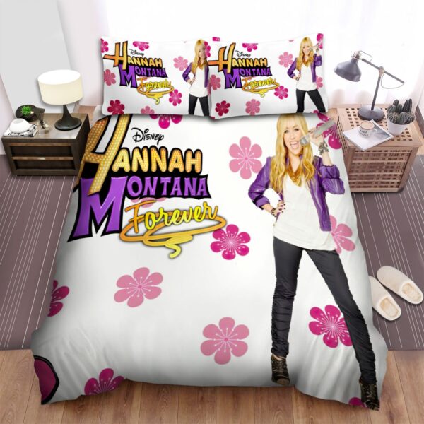 Hannah Montana Forever Pink Flowers Fanart Bed Sheets Spread Duvet Cover Bedding Set