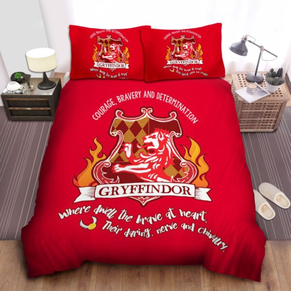 Harry Potter Gryffindor House Symbol And Motto Illustration Bed Sheets Spread Duvet Cover Bedding Set