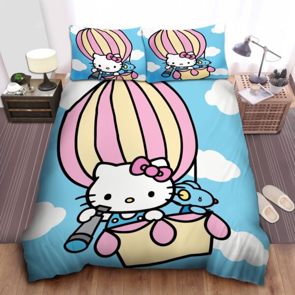 Hello Kitty On Hot Air Balloon Bed Sheets Spread Comforter Duvet Cover Bedding Set