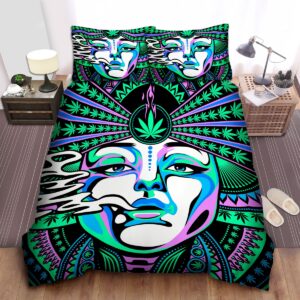 Hippie Girl Smoking Weed Psychedelic Art Bed Sheets Spread Duvet Cover Bedding Set