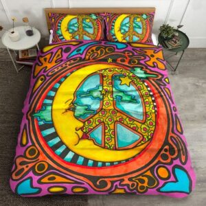 Hippie Moon Peace Sign Bed Sheets Spread Comforter Duvet Cover Bedding Set Perfect Gifts For Hippie Gifts For Birthday Christmas Thanksgiving