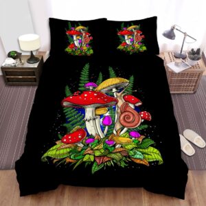 Hippie Mushroom Snails Bed Sheets Spread Duvet Cover Bedding Set