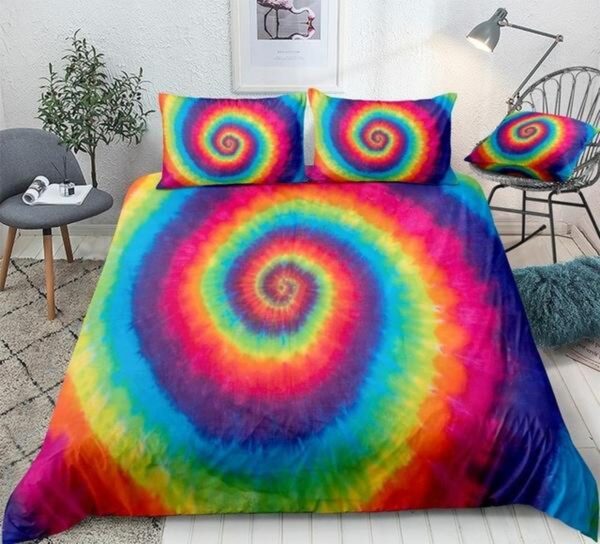 Hippie Rainbow Tie Dye Bed Sheets Spread Duvet Cover Bedding Set