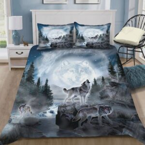 Howling Wolf Moon On The Stream Bed Sheets Spread Duvet Cover Bedding Set