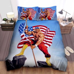 Hulk Hogan Holding Usa Flag Painting Bed Sheet Spread Duvet Cover Bedding Set