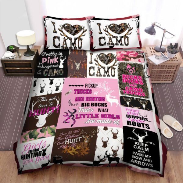 Hunting Girl Pretty In Pink Dangerous In Camo Bed Sheets Spread Duvet Cover Bedding Set
