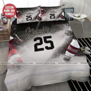 Ice Hockey Cool Chasing The Puck Personalized Custom Name Duvet Cover Bedding Set