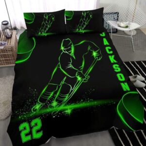 Ice Hockey Custom Duvet Cover Bedding Set Neon With Your Name