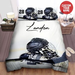 Ice Hockey Equipment Personalized Custom Name Number Duvet Cover Bedding Set