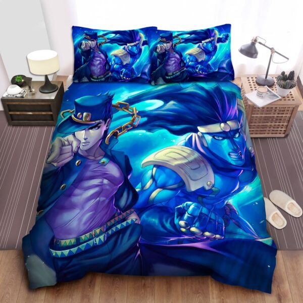 Jojo Bizarre Adventure Jotaro Kujo Punching Bed Sheets Spread Duvet Cover Bedding Set