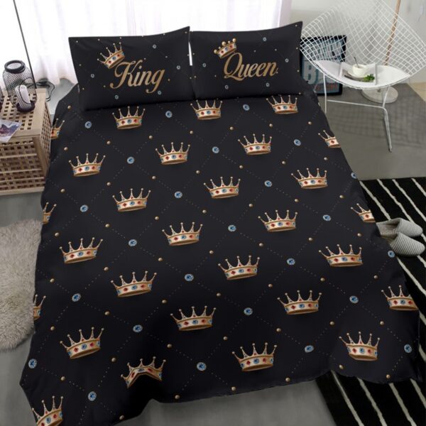 King Queen Crown With Blue Diamond Bed Sheets Spread Duvet Cover Bedding Set