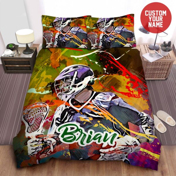 Lacrosse Painting Custom Name Duvet Cover Bedding Set