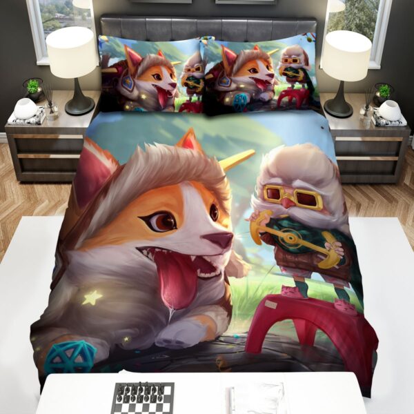 League Of Legends Corgi Corki Artwork Bed Sheets Spread Duvet Cover Bedding Set