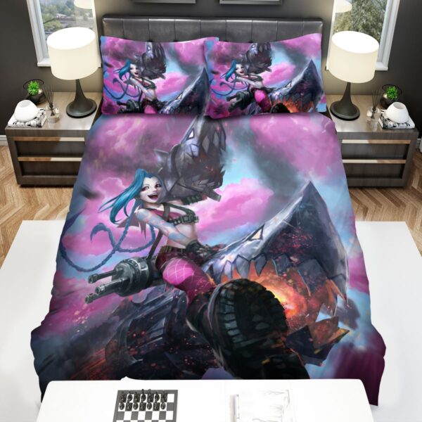 League Of Legends Jinx And Her Fishbones Rockets Artwork Bed Sheets Spread Duvet Cover Bedding Set