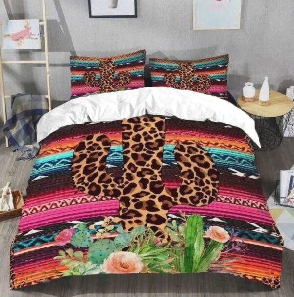 Leopard Skin Cactus Flower Bed Sheets Spread Duvet Cover Bedding Set