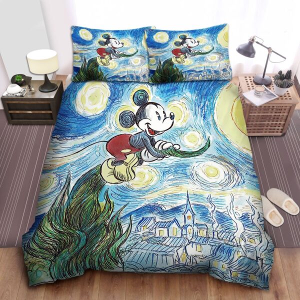Mickey Mouse In Starry Night Drawing Style Bed Sheets Spread Comforter Duvet Cover Bedding Set