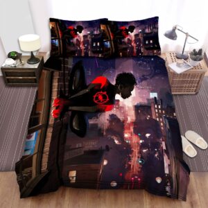 Miles Morales Spider Man On A Wall Artwork Bed Sheets Spread Duvet Cover Bedding Set