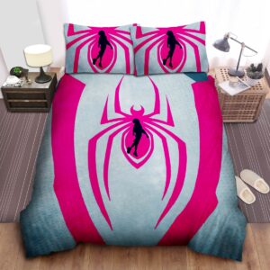 Miles Morales Spider Man Silhouette On Spider Logo Bed Sheets Spread Duvet Cover Bedding Set