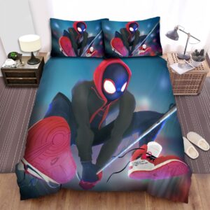 Miles Morales Spider Man Wearing Jordan 1 Retro High Off White Chicago Bed Sheets Spread Duvet Cover Bedding Set