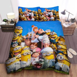 Minion In Despicable Me Lucy And Gru Wedding Bed Sheets Spread Duvet Cover Bedding Set