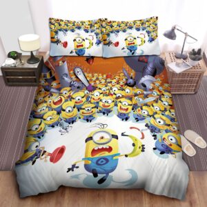 Minion In Despicable Me Running For Banana Bed Sheets Spread Duvet Cover Bedding Set