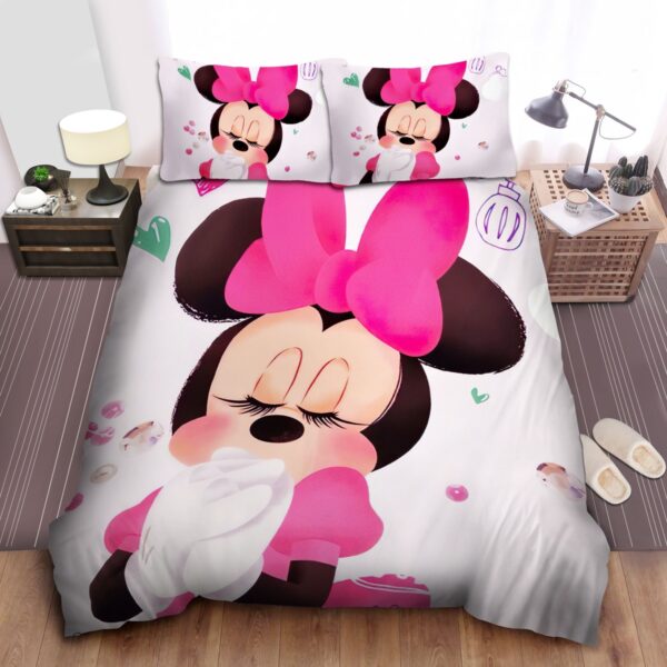 Minnie Mouse With Big Pink Bow Hairpin Bed Sheets Spread Duvet Cover Bedding Set